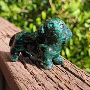 NEW 3.16" x 2.3" MALACHITE CHRYSOCOLLA DACHSHUND DOG